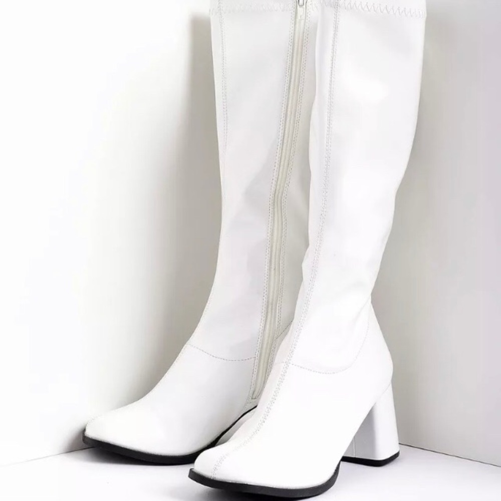 White shiny go go boots